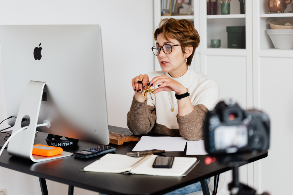 Woman recording an online course
